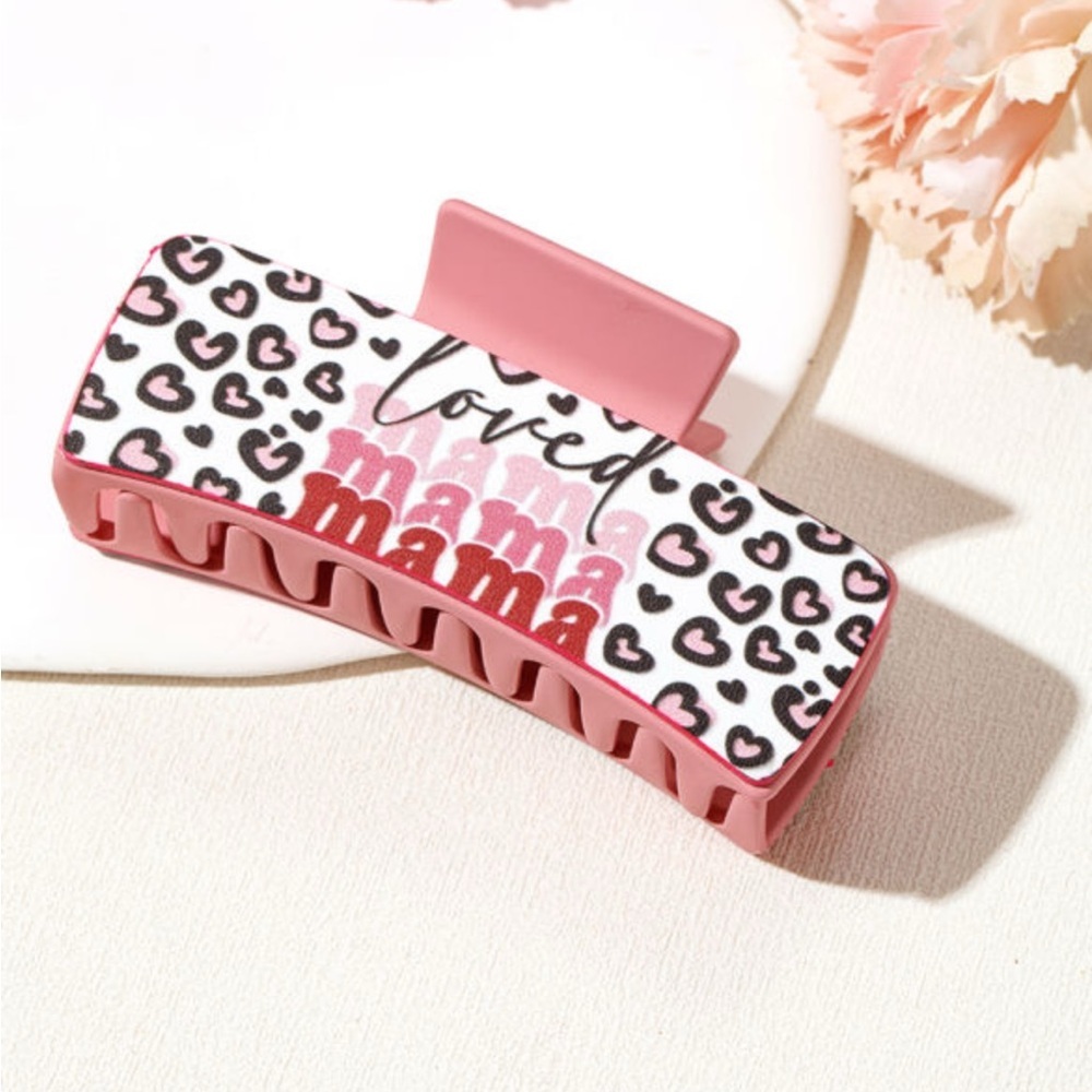 Pink Heart Loved Mama Hair Clip